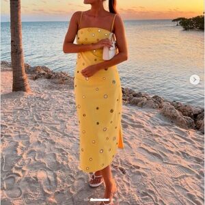 Yellow Sleeveless Dress with Sequin Details